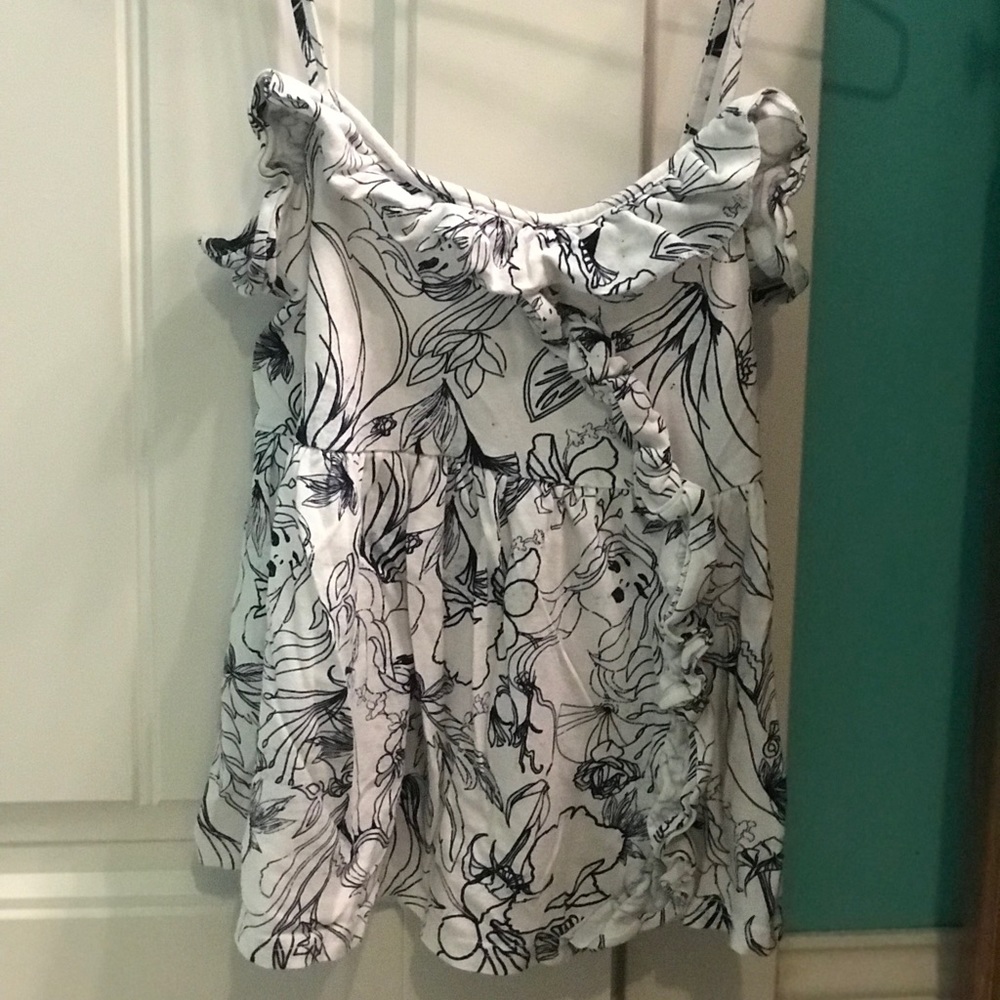 Top shop Ruffle white and blue top